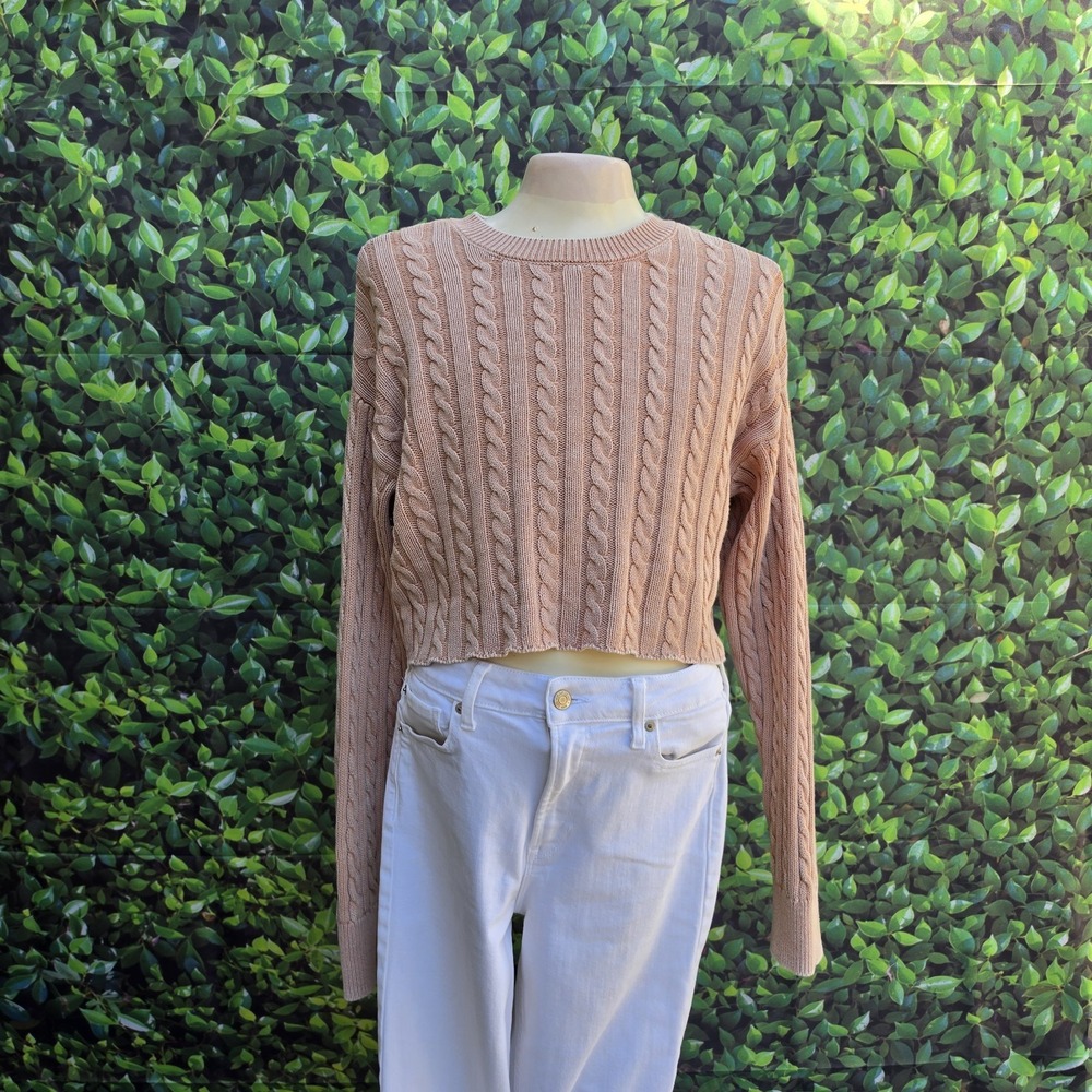Aerie Blush Pink Cable Knit Cropped Sweater Women's Medium
